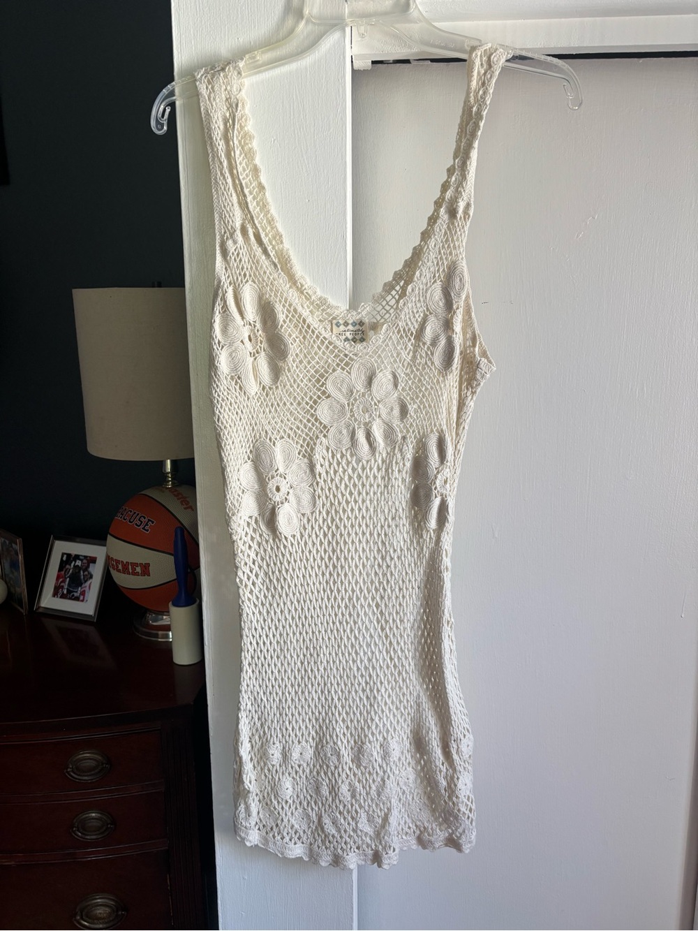 Free People Crochet Cover Up/Tunic with Floral Appliqué in Cream